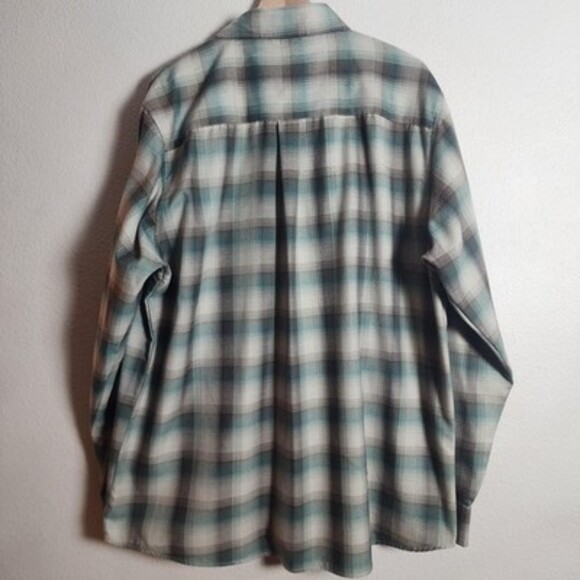 Dixxon Flannel Shirt Mens 2XL Teal Brown Plaid Hollow Point Western Long Sleeve - Picture 9 of 11